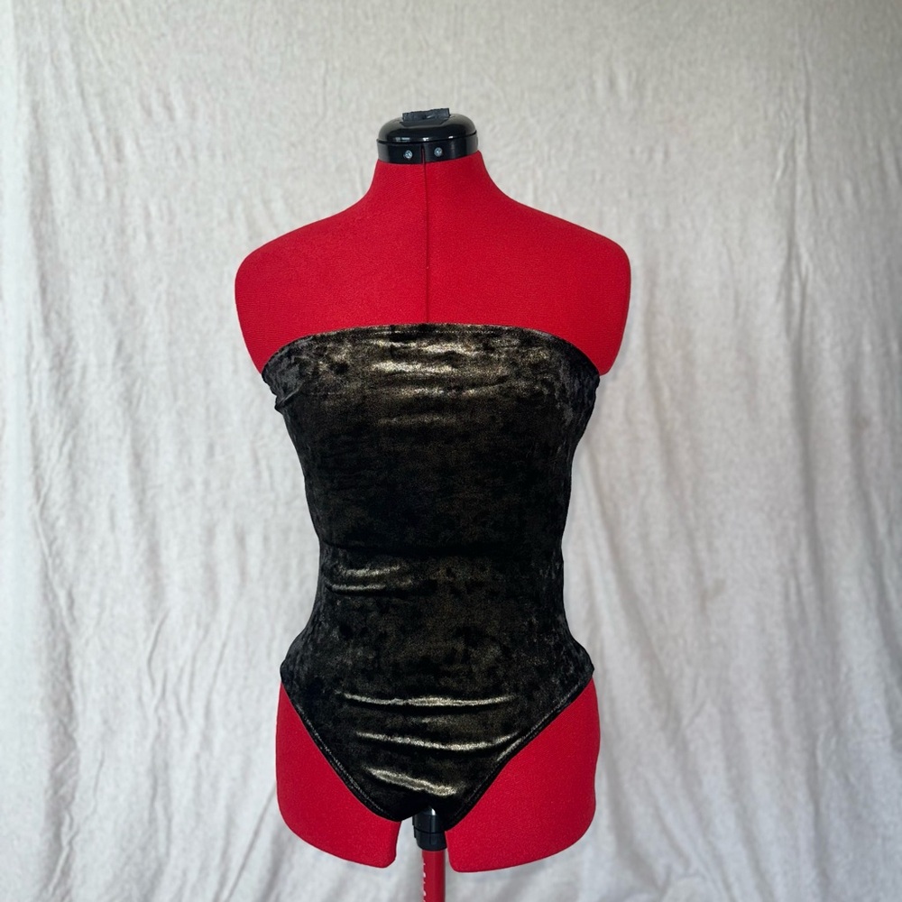 Black/Gold Velvet Strapless Bodysuit